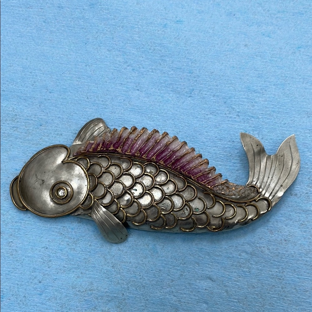 Vintage Fabrice Paris Fish Brooch with Purple Accents